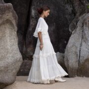 Off-White Cotton Boho Wedding Dress: Plus Size Raw Cotton Maxi Gown - Beata - Image 2