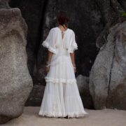 Off-White Cotton Boho Wedding Dress: Plus Size Raw Cotton Maxi Gown - Beata - Image 3