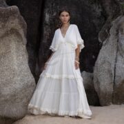 Off-White Cotton Boho Wedding Dress: Plus Size Raw Cotton Maxi Gown - Beata