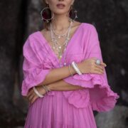 Pink Paloma Boho Wedding Dress: Ruffle Sleeve Cotton Maxi Gown - Beata - Image 6