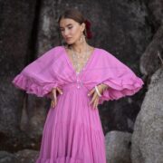 Pink Paloma Boho Wedding Dress: Ruffle Sleeve Cotton Maxi Gown - Beata - Image 5