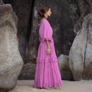 Pink Paloma Boho Wedding Dress: Ruffle Sleeve Cotton Maxi Gown - Beata - Image 3