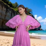 Pink Paloma Boho Wedding Dress: Ruffle Sleeve Cotton Maxi Gown - Beata - Image 10