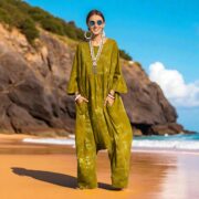Plus Size Tie-Dye Jumpsuit: Citrine Moss Cotton Harem Romper - Sadie - Image 7