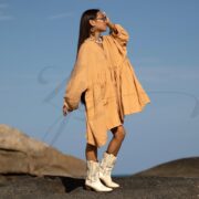 Plus Size Boho Tunic Dress: Saffron Crinkle Cotton Babydoll Top Bellina - Image 2