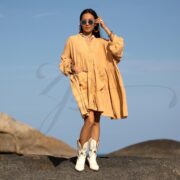 Plus Size Boho Tunic Dress: Saffron Crinkle Cotton Babydoll Top Bellina