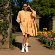 Plus Size Boho Tunic Dress: Saffron Crinkle Cotton Babydoll Top Bellina - Image 5