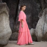 Coral Sunrise Boho Wedding Dress: Plus Size Cotton Maxi Gown - Beata - Image 2