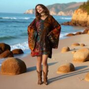 Plus Size Tie-Dye Tunic Dress: Boho Kimono Mini with Pockets - Kumo - Image 7