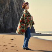 Olive Velvet Kimono Jacket: Floral Boho Duster Coat - Mei - Image 8