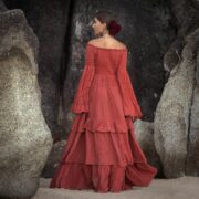 Boho Wedding Dress: Burnt Hibiscus Cotton Maxi with Bell Sleeves - Lucia - Image 3