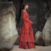 Boho Wedding Dress: Burnt Hibiscus Cotton Maxi with Bell Sleeves - Lucia - Image 2