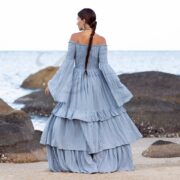 Boho Wedding Dress: Seacliff Mist Cotton Maxi Gown, Off-Shoulder Sleeves - Lucia - Image 3