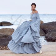 Boho Wedding Dress: Seacliff Mist Cotton Maxi Gown, Off-Shoulder Sleeves - Lucia - Image 4