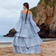 Boho Wedding Dress: Seacliff Mist Cotton Maxi Gown, Off-Shoulder Sleeves - Lucia - Image 8