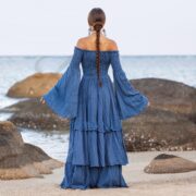 Moonshadow Blue Boho Maxi Dress: Off-Shoulder Cotton Bridal Gown - Lucia - Image 3