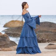 Moonshadow Blue Boho Maxi Dress: Off-Shoulder Cotton Bridal Gown - Lucia - Image 2