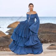 Moonshadow Blue Boho Maxi Dress: Off-Shoulder Cotton Bridal Gown - Lucia - Image 4