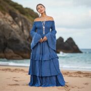 Moonshadow Blue Boho Maxi Dress: Off-Shoulder Cotton Bridal Gown - Lucia - Image 9