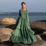 Elderfern Green Boho Wedding Dress: Off-Shoulder Cotton Maxi Gown - Lucia