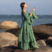 Elderfern Green Boho Wedding Dress: Off-Shoulder Cotton Maxi Gown - Lucia - Image 2