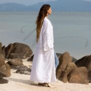 Moon Drift Velvet Kimono Duster: Silky White Boho Robe - Plus Size - Mai - Image 2