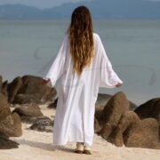 Moon Drift Velvet Kimono Duster: Silky White Boho Robe - Plus Size - Mai - Image 3