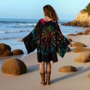 Plus Size Tie-Dye Mini Dress: Boho Kimono Tunic with Pockets - Kumo - Image 8