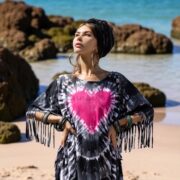 Express Your Boho Spirit with our ARLO Festival Poncho Tunic Dress. Inclusive Sizing from One Size to 3X, Hand-Tiedye Fringe Kaftan - Image 10