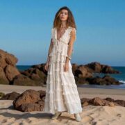 Norine Boho Wedding Dress – Old World Elegance | Handcrafted Bridal Gown for Beach Engagement, Family Portraits & Plus Size Brides - Image 9