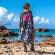 Plus Size Dusken Pink Heart Tie-Dye Kaftan - Boho Fringe Poncho - Arlo - Image 9