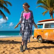 Plus Size Dusken Pink Heart Tie-Dye Kaftan - Boho Fringe Poncho - Arlo - Image 5