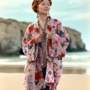 Plus Size Velvet Kimono Robe: Rosé Caravan Boho Floral Duster - Mei - Image 7