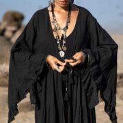 Plus Size Black Hemp Cotton Kimono Duster: Boho Bridal Robe - Kara - Image 7