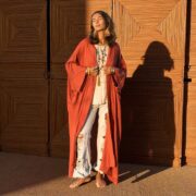 Terracotta Flame Boho Cotton Gauze Kimono Duster – Willow Long Robe with Pockets, Plus Size Cardigan, Festival Cover Up & Beach Jacket - Image 5