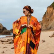 Harper Jade Vintage Silk Kimono – Boho Patchwork Duster in Golden Sundara | Upcycled Robe - Image 10