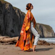 Harper Jade Vintage Silk Kimono – Boho Patchwork Duster in Golden Sundara | Upcycled Robe - Image 9
