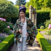 Rustic Teal Velvet Kimono Robe: Boho Ikat Cotton Jacket - Mei - Image 6