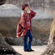 Velvet Kimono Jacket: Embroidered Wild Nightingale Floral Coat - Mei - Image 2