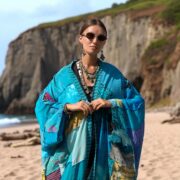 Upcycled Silk Kimono Duster: Boho Patchwork Robe - Azure Tide - Harper Jade - Image 10