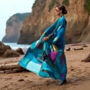 Upcycled Silk Kimono Duster: Boho Patchwork Robe - Azure Tide - Harper Jade - Image 8