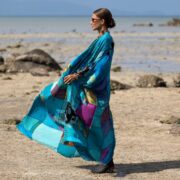 Upcycled Silk Kimono Duster: Boho Patchwork Robe - Azure Tide - Harper Jade - Image 2