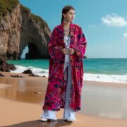 Cerise Caravan Velvet Kimono Robe: Plus Size Boho Duster Coat - Mai - Image 7