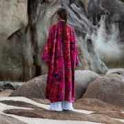 Cerise Caravan Velvet Kimono Robe: Plus Size Boho Duster Coat - Mai - Image 3