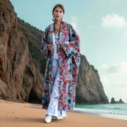 Plus Size Velvet Kimono Duster: Cerulean Bloom Floral Robe - Mai - Image 7