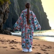 Plus Size Velvet Kimono Duster: Cerulean Bloom Floral Robe - Mai - Image 8