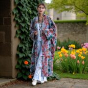 Plus Size Velvet Kimono Duster: Cerulean Bloom Floral Robe - Mai - Image 5