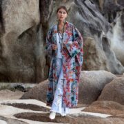 Plus Size Velvet Kimono Duster: Cerulean Bloom Floral Robe - Mai