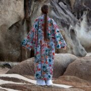 Plus Size Velvet Kimono Duster: Cerulean Bloom Floral Robe - Mai - Image 3