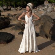 Raw Cotton Boho Wedding Dress: Off-Shoulder Beach Elopement Gown - Savita